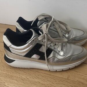 Hogan Silver and Black Leather Women's Sneakers